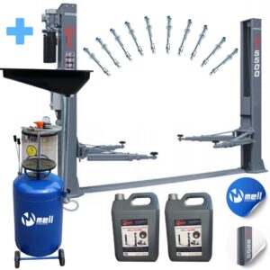 Podnośnik dwukolumnowy automat 5500KG 3X3 BUSY + Zlewarko-wysysarka 90L MELL PRO