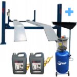 Podnośnik czterokolumnowy 5500KG 400V pod geometrię + Zlewarko-wysysarka 90L MELL PRO