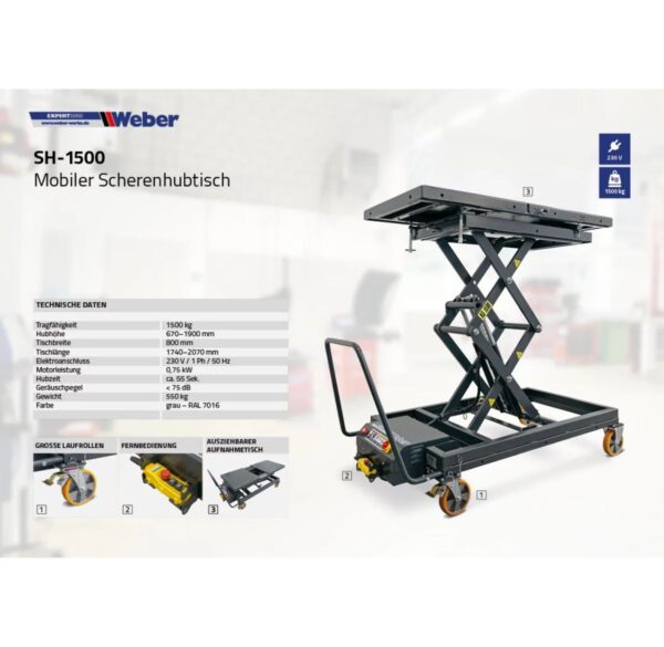 Podnośnik 1500KG do baterii EV mobilny serwisowy Weber