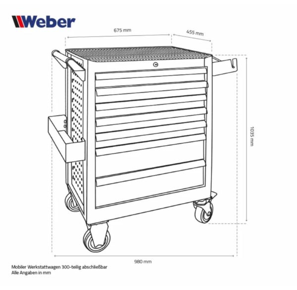 Wózek warsztatowy z wyposażeniem 300 elementów Weber