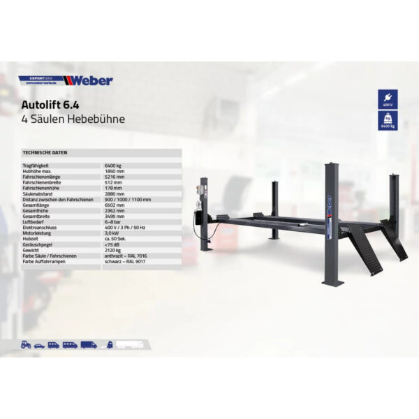 Czterokolumnowy podnośnik 6400KG do aut dostawczych 400V Weber