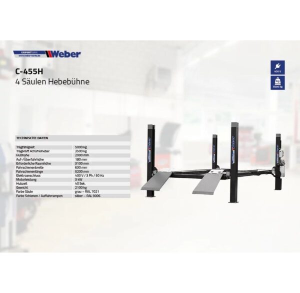 Czterokolumnowy podnośnik 5000KG elektrohydrauliczny Expert Series Weber