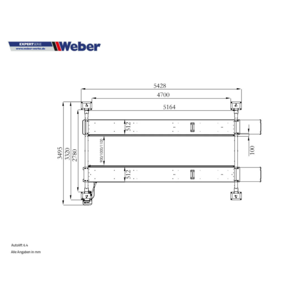 Czterokolumnowy podnośnik 6400KG do aut dostawczych 400V Weber