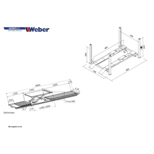 Podnośnik czterokolumnowy elektrohydrauliczny 400V 4T Weber