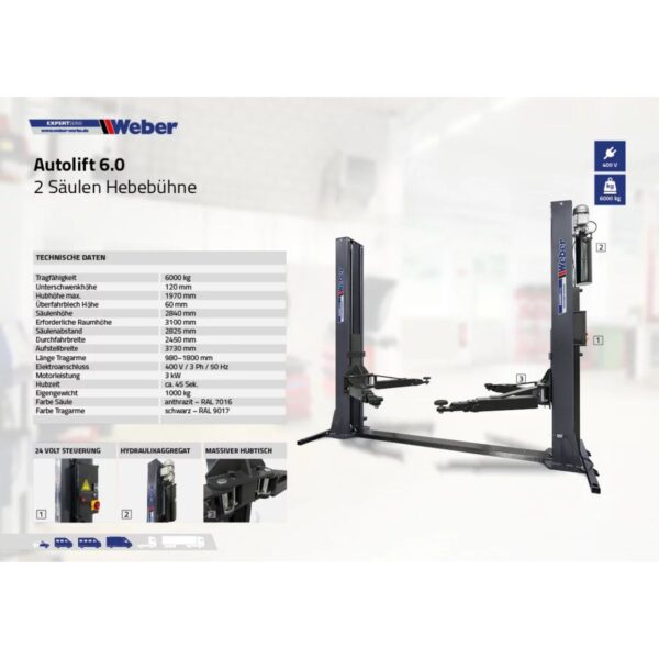 Podnośnik z ramą 6000kg dwukolumnowy 400V Weber