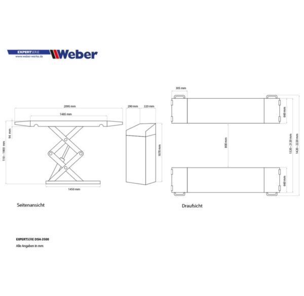 Naposadzkowy podnośnik nożycowy 3500KG 400V Weber