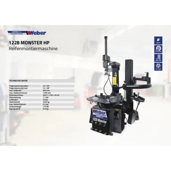 Montażownica do opon 2-biegowa z RunFlat 400V Weber