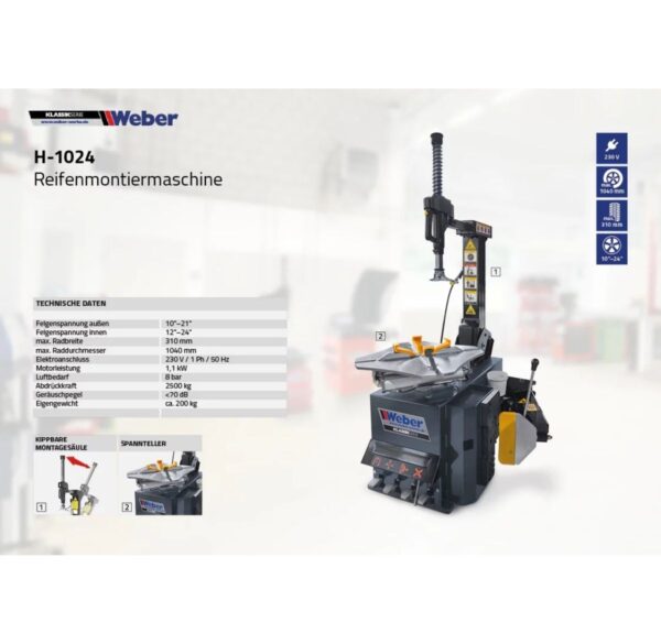 Montażownica do opon do felg do 24″ 230V Weber