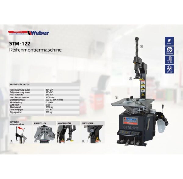 Profesjonalna montażownica do opon 12″–26″ 400V Weber