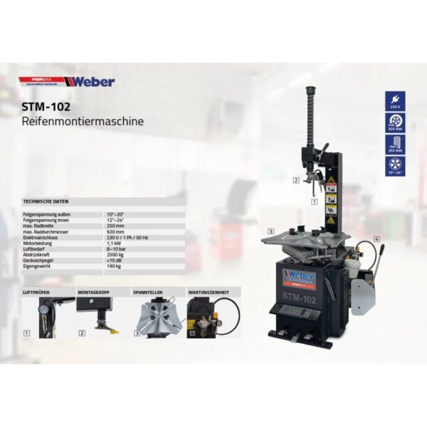 Montażownica do opon samochodów osobowych do felg o rozmiarze do 24″ Weber