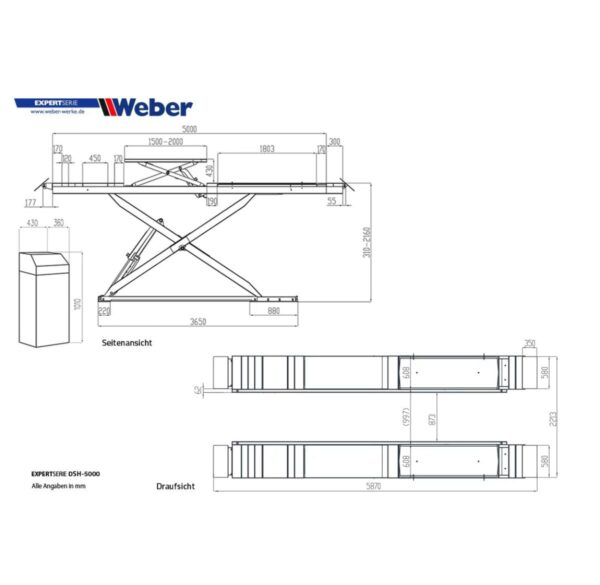 Podnośnik nożycowy 5T do geometrii kół 400V długie najazdy 5300mm Weber