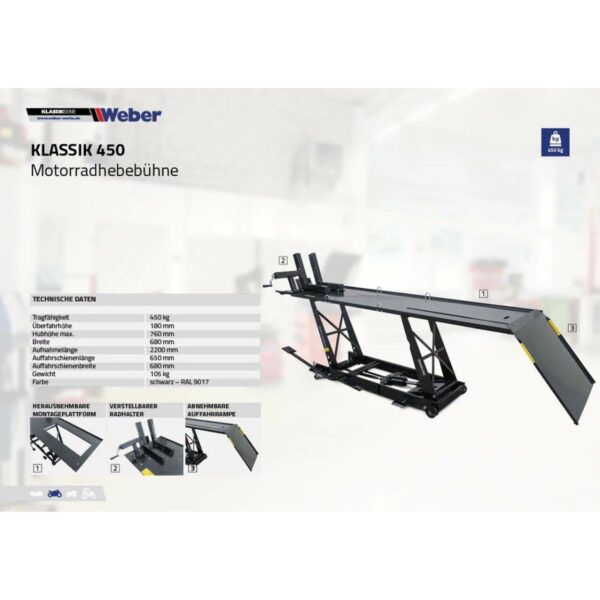 Podnośnik motocyklowy 450kg uchwyt na koło Weber
