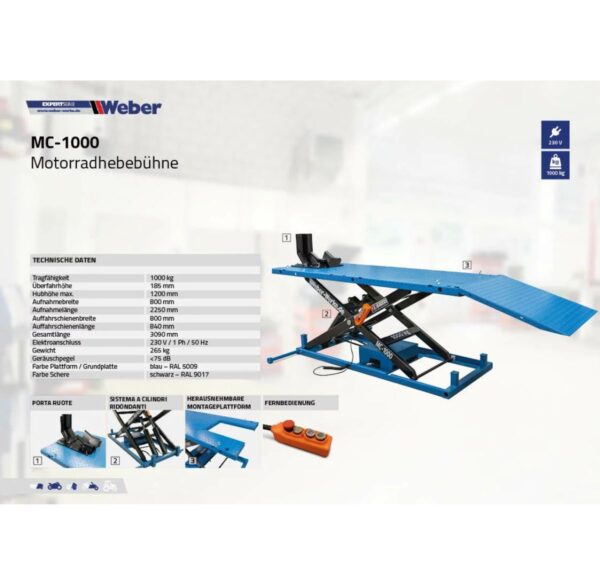 Podnośnik motocyklowy 1000kg z agregatem 230V Weber
