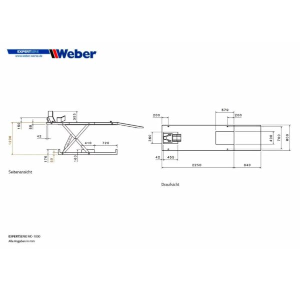 Podnośnik motocyklowy 1000kg z agregatem 230V Weber