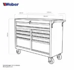 Mobilny wózek warsztatowy z 9 szufladami i drewnianym blatem roboczym Weber