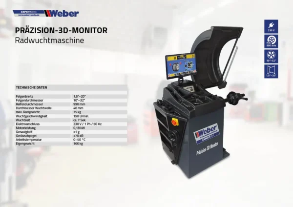 Montażownica opon samochodowych 1228 Monster i wyważarka do kół monitor 3D Weber