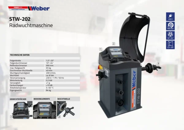 Montażownica do opon samochodowych STM-122 i wyważarka do kół STW-202 z ramieniem RunFlat Weber