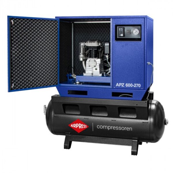 Cicha sprężarka dwutłokowa APZ 600-270 10 bar 5.5 KM/4 kW 465 l/min 270 l Airpress