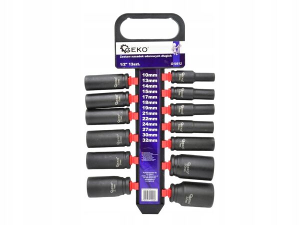 Zestaw Nasadki udarowe długie 1/2″ 75mm 13 ELEMENTÓW GEKO