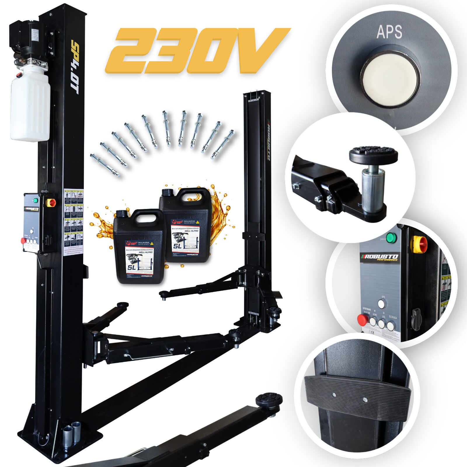 Podnośnik dwukolumnowy 4000KG 230V system APS ramiona 2x3 SP4.0T ROBUSTO