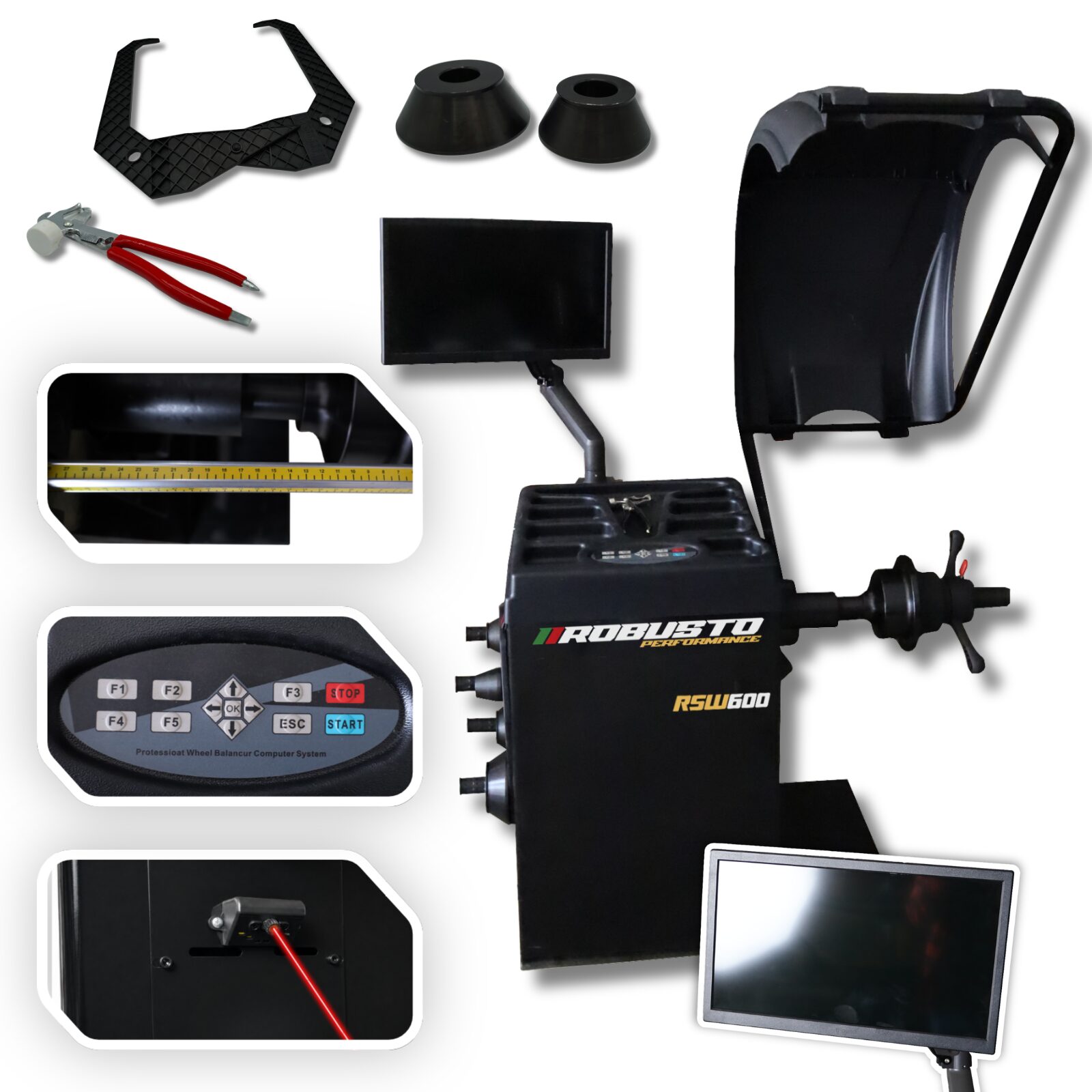 Wyważarka osobowa automatyczna ROBUSTO RSW600 10″-28″ laser ekran LCD 230V Wyważarka osobowa automatyczna ROBUSTO RSW600 10″-28″ laser ekran LCD 230V